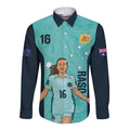Australia Soccer Long Sleeve Button Shirt Raso Matildas Turquoise Version