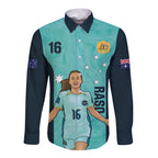 Australia Soccer Long Sleeve Button Shirt Raso Matildas Turquoise Version