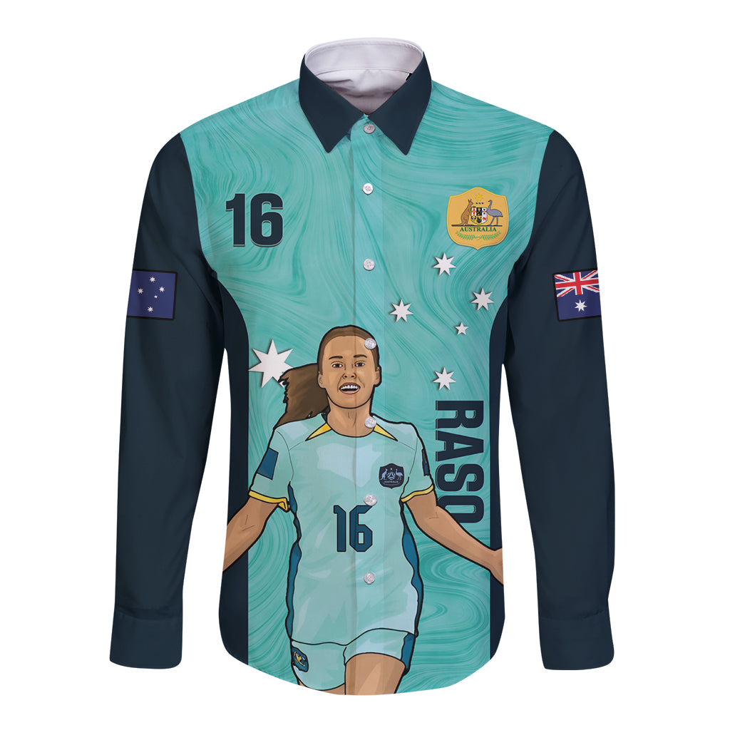 Australia Soccer Long Sleeve Button Shirt Raso Matildas Turquoise Version
