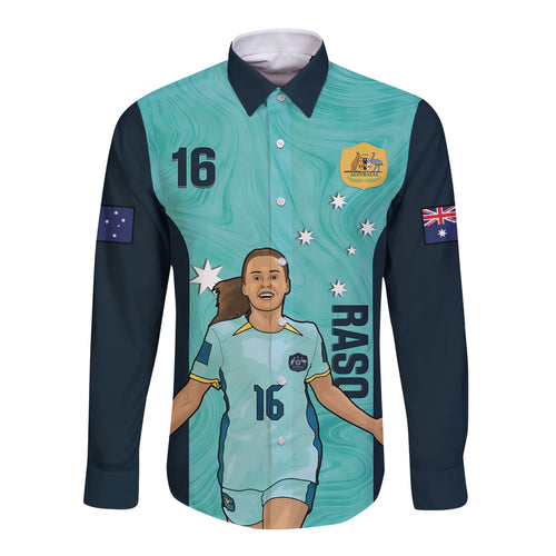Australia Soccer Long Sleeve Button Shirt Raso Matildas Turquoise Version