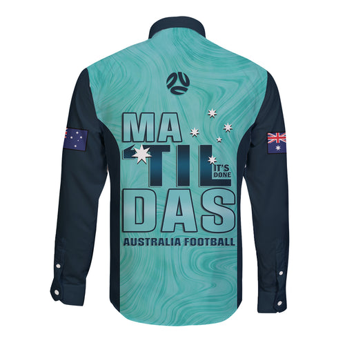 Australia Soccer Long Sleeve Button Shirt Raso Matildas Turquoise Version