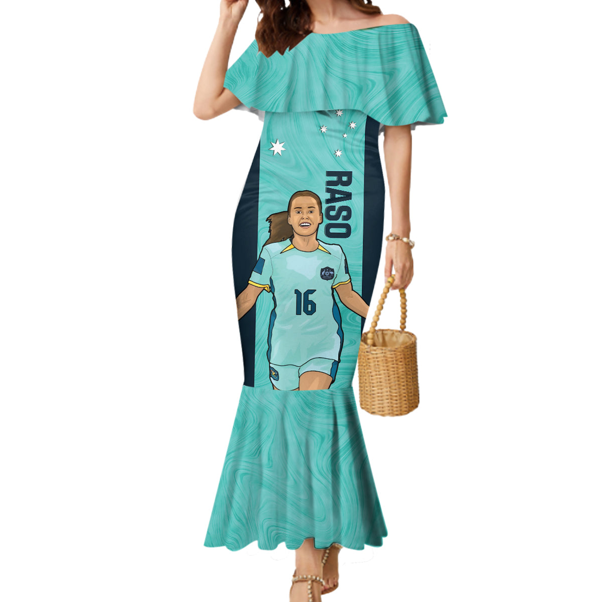 Australia Soccer Mermaid Dress Raso Matildas Turquoise Version