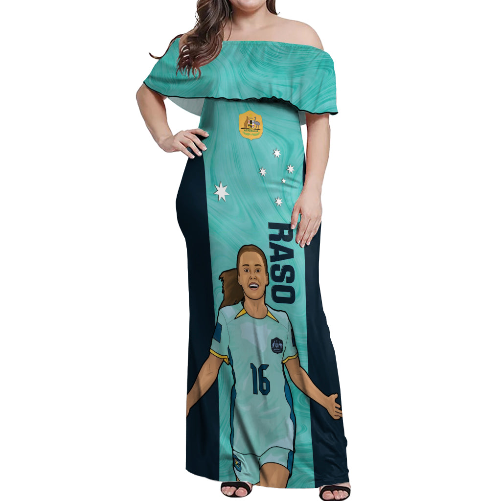 Australia Soccer Off Shoulder Maxi Dress Raso Matildas Turquoise Version