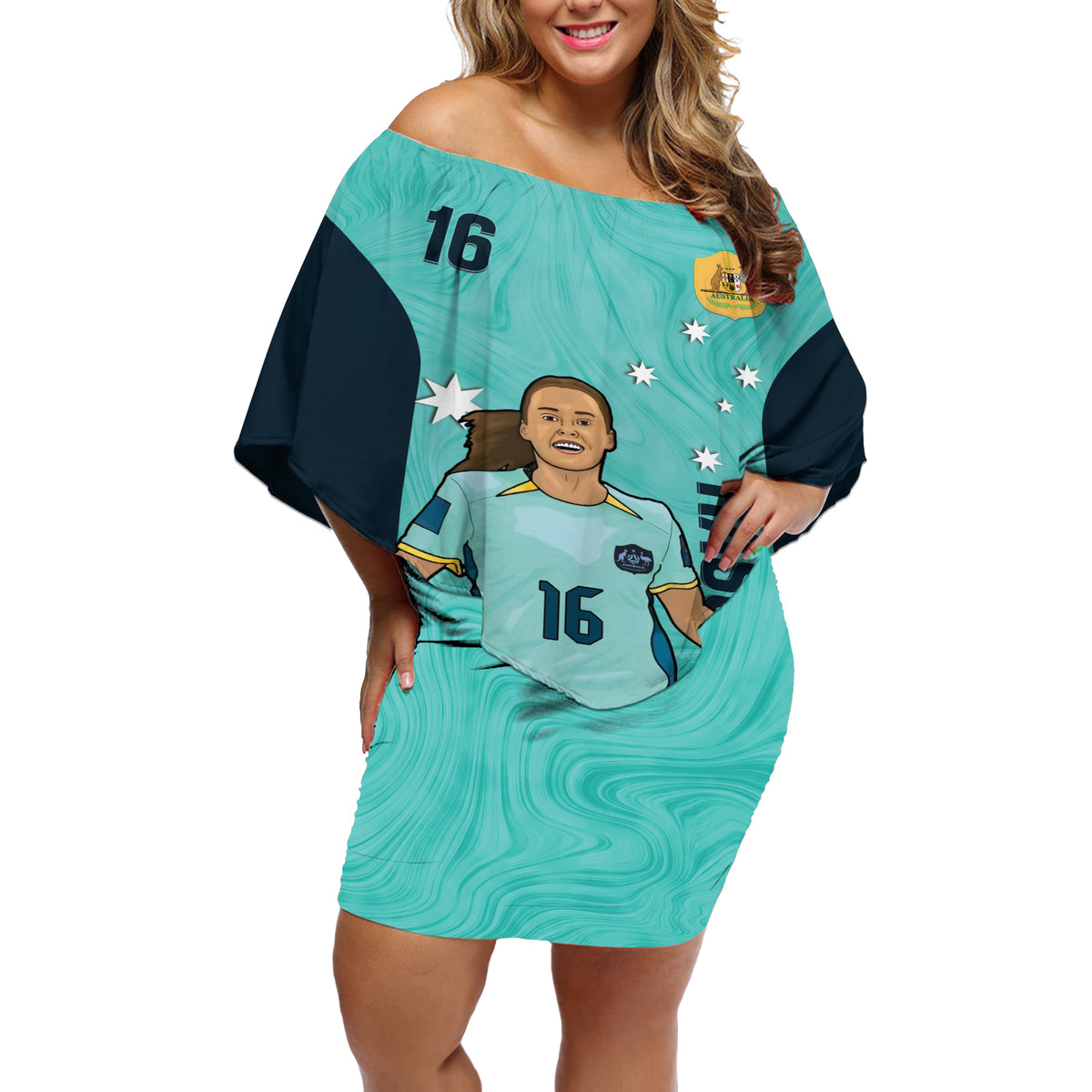 Australia Soccer Off Shoulder Short Dress Raso Matildas Turquoise Version