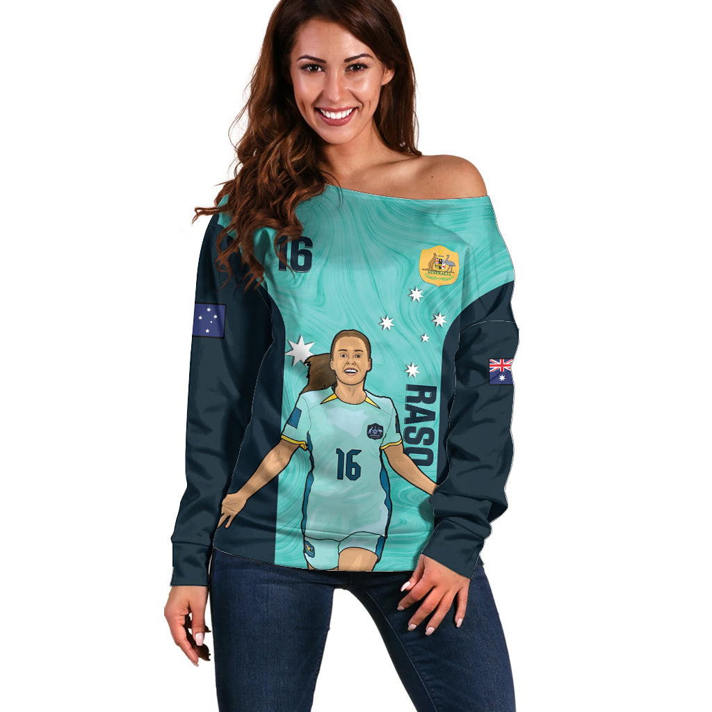 Australia Soccer Off Shoulder Sweater Raso Matildas Turquoise Version