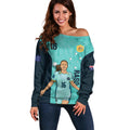 Australia Soccer Off Shoulder Sweater Raso Matildas Turquoise Version