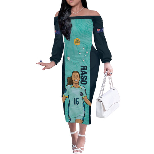 Australia Soccer Off The Shoulder Long Sleeve Dress Raso Matildas Turquoise Version