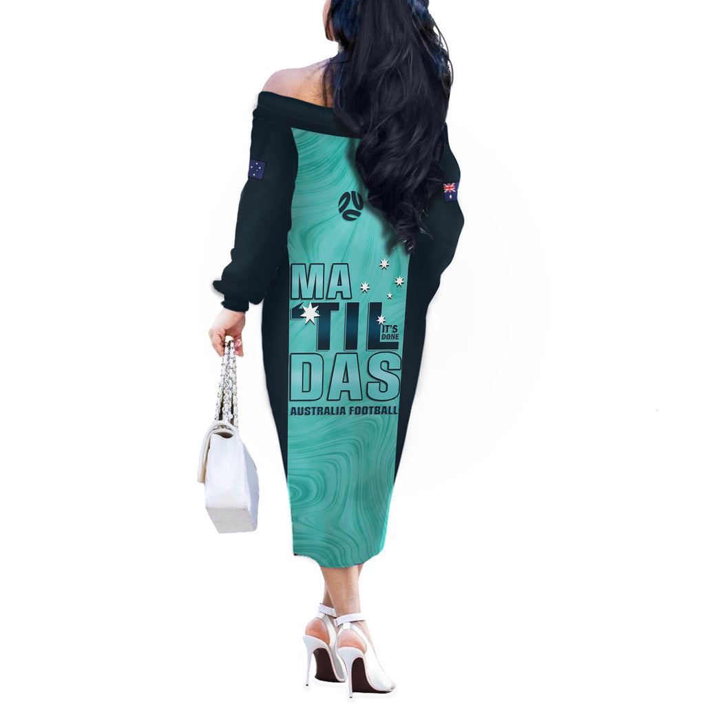 Australia Soccer Off The Shoulder Long Sleeve Dress Raso Matildas Turquoise Version