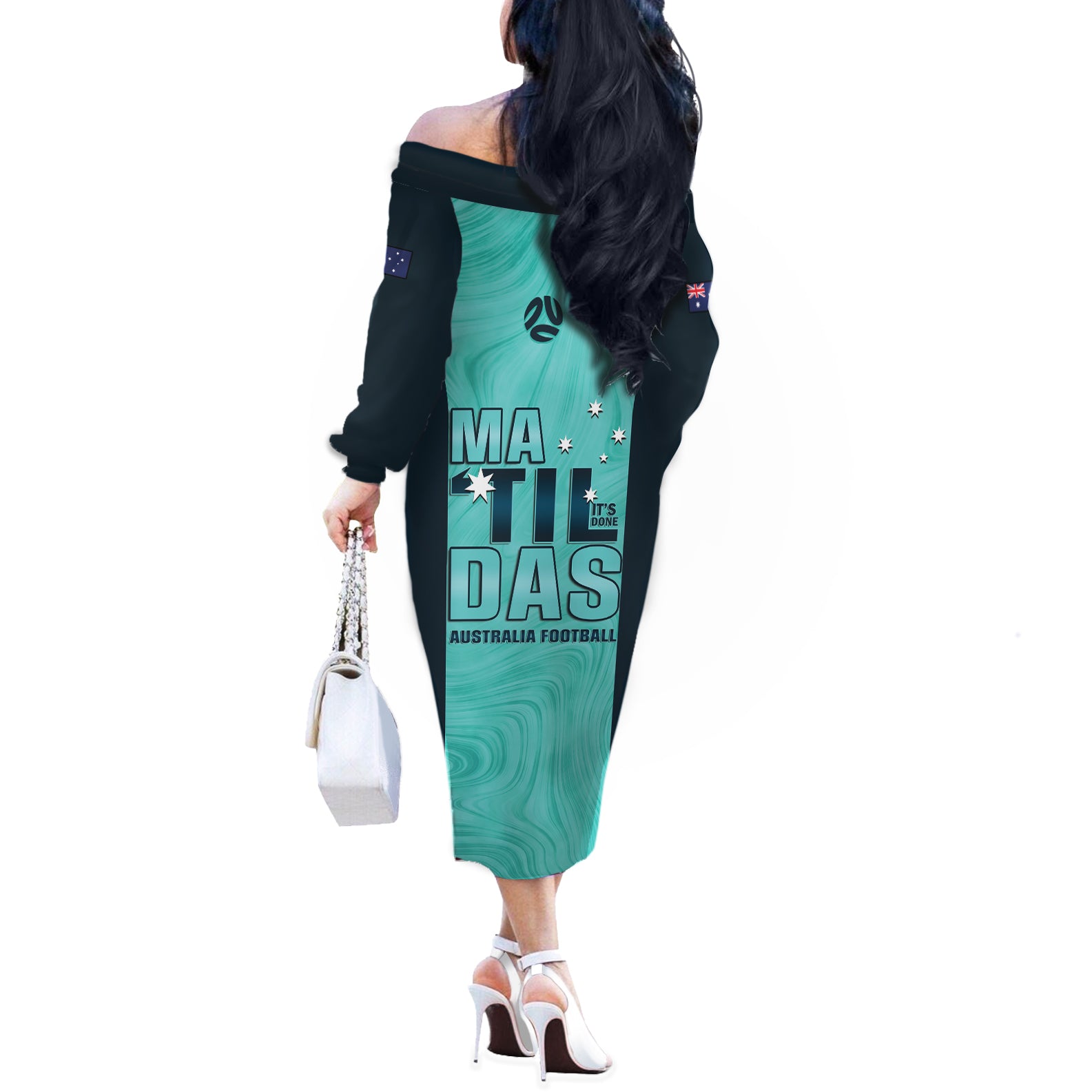 Australia Soccer Off The Shoulder Long Sleeve Dress Raso Matildas Turquoise Version