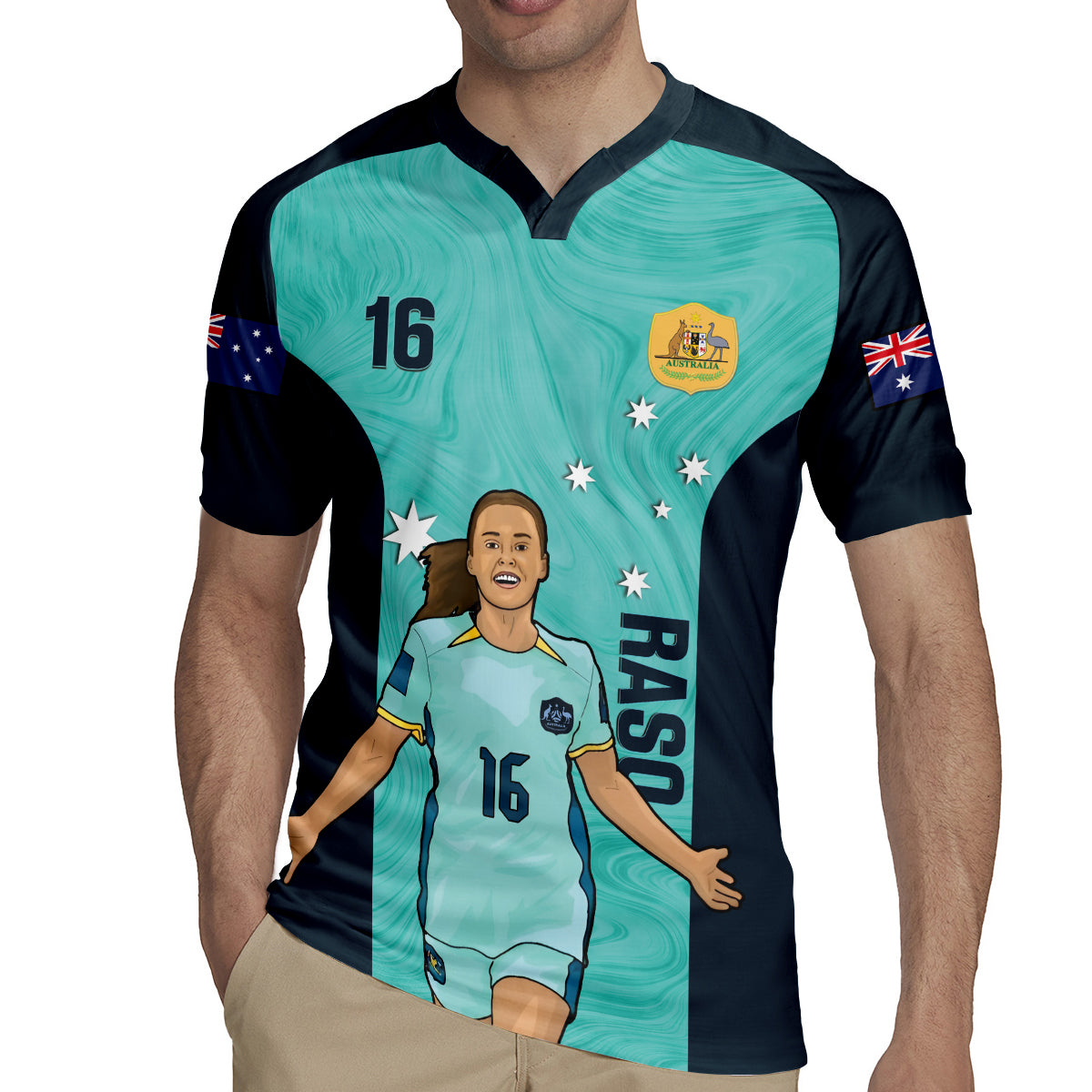 Australia Soccer Rugby Jersey Raso Matildas Turquoise Version
