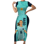 Australia Soccer Short Sleeve Bodycon Dress Raso Matildas Turquoise Version