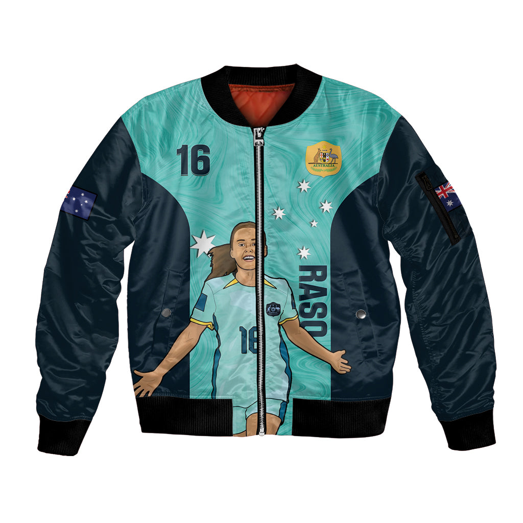 Australia Soccer Sleeve Zip Bomber Jacket Raso Matildas Turquoise Version