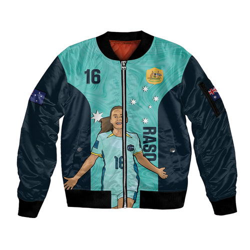 Australia Soccer Sleeve Zip Bomber Jacket Raso Matildas Turquoise Version
