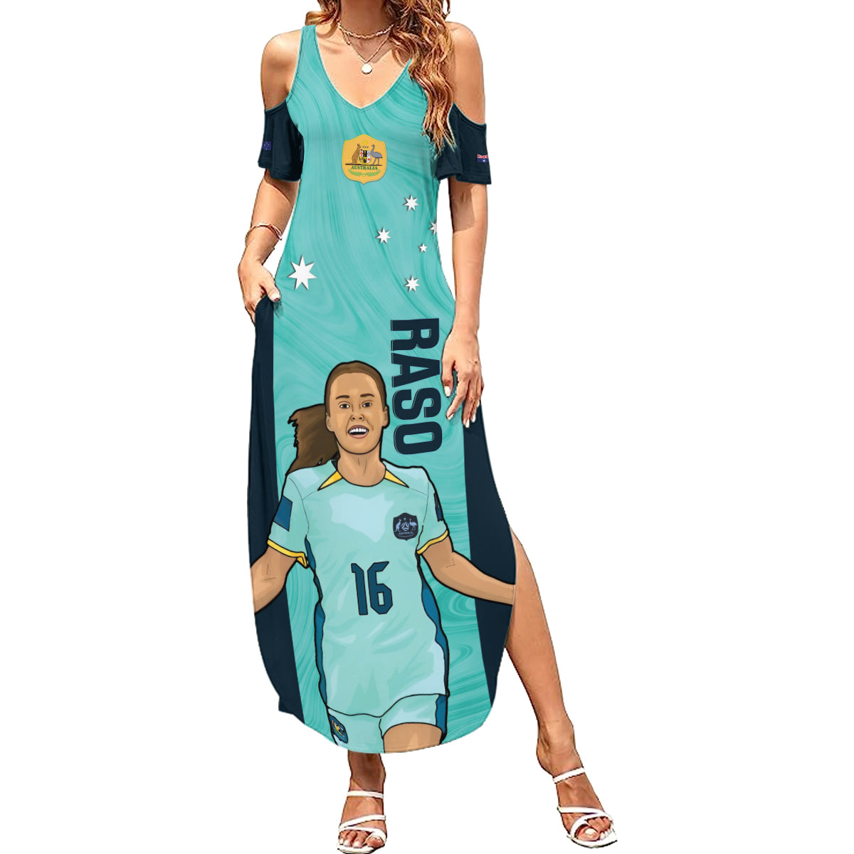 Australia Soccer Summer Maxi Dress Raso Matildas Turquoise Version
