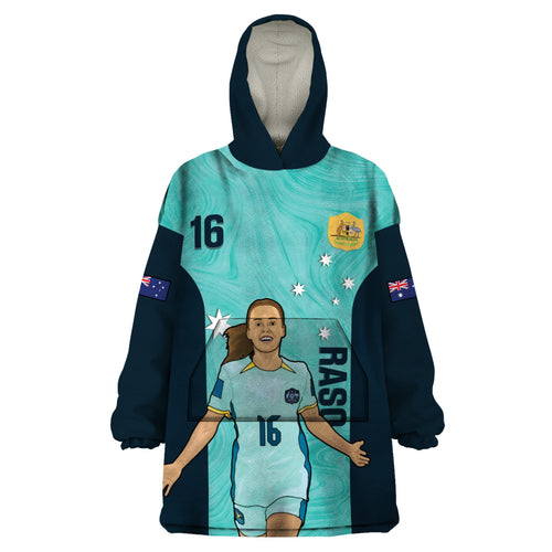 Australia Soccer Wearable Blanket Hoodie Raso Matildas Turquoise Version