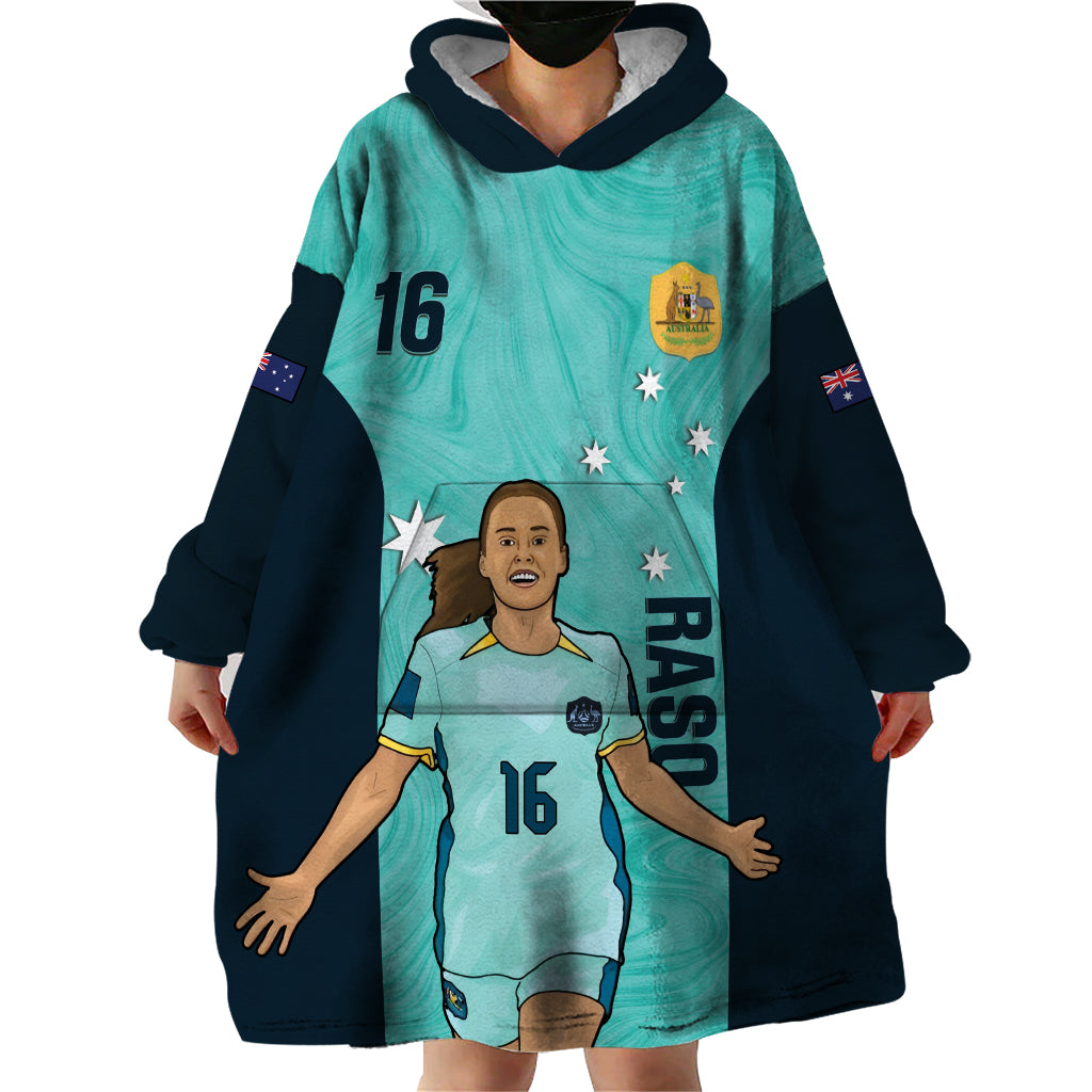 Australia Soccer Wearable Blanket Hoodie Raso Matildas Turquoise Version