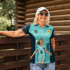 Australia Soccer Women Polo Shirt Raso Matildas Turquoise Version