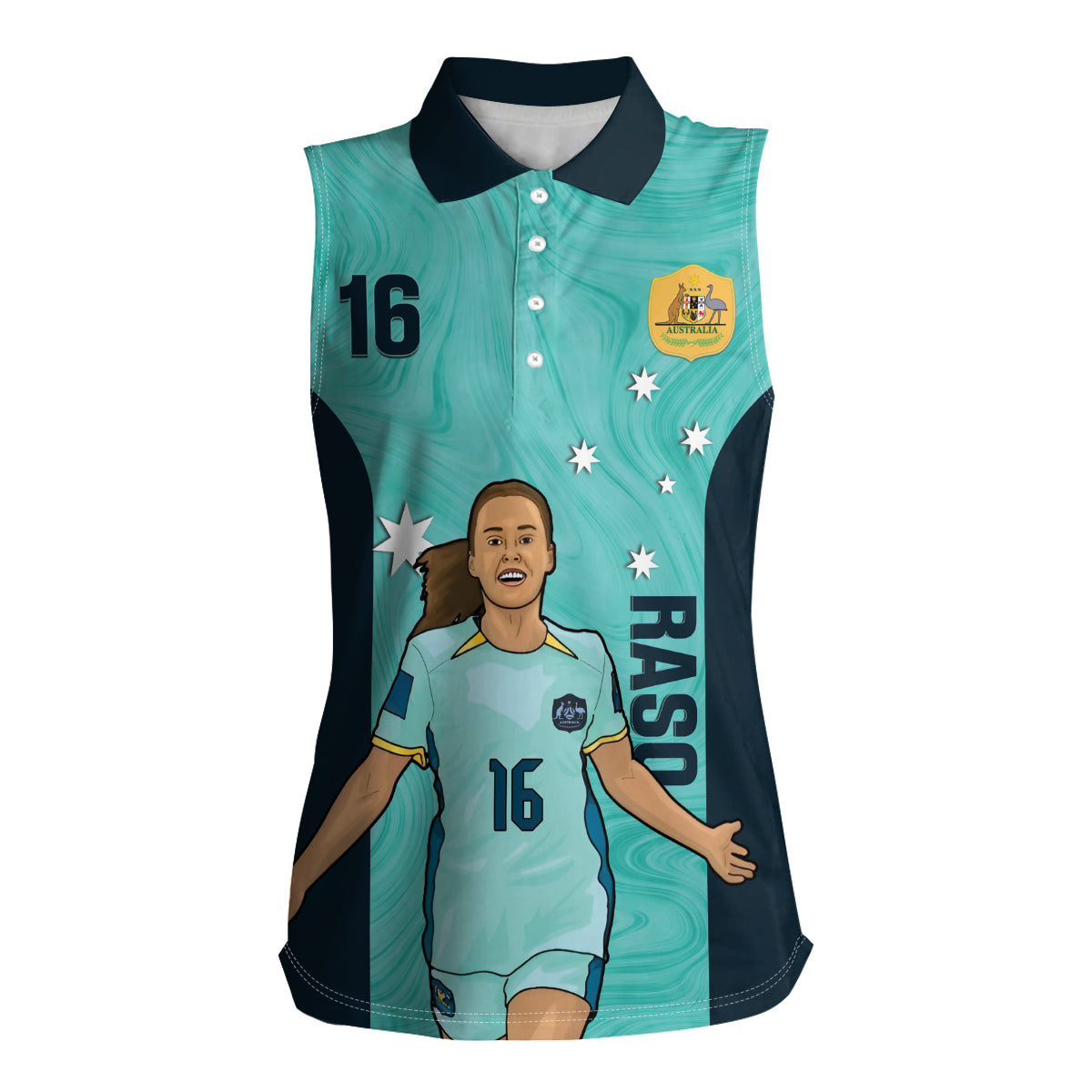 Australia Soccer Women Sleeveless Polo Shirt Raso Matildas Turquoise Version