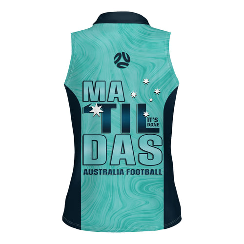 Australia Soccer Women Sleeveless Polo Shirt Raso Matildas Turquoise Version
