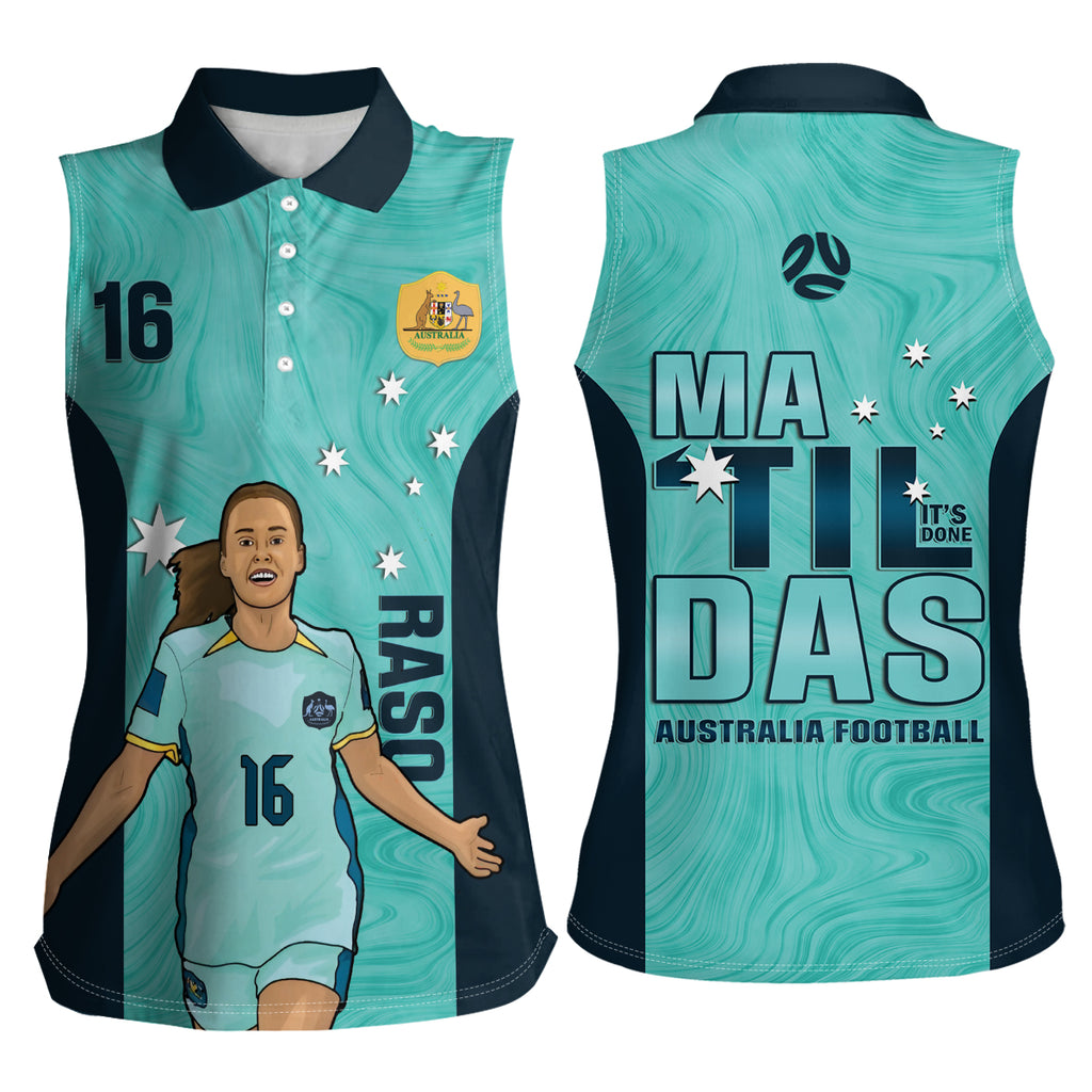 Australia Soccer Women Sleeveless Polo Shirt Raso Matildas Turquoise Version