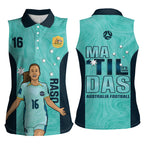Australia Soccer Women Sleeveless Polo Shirt Raso Matildas Turquoise Version