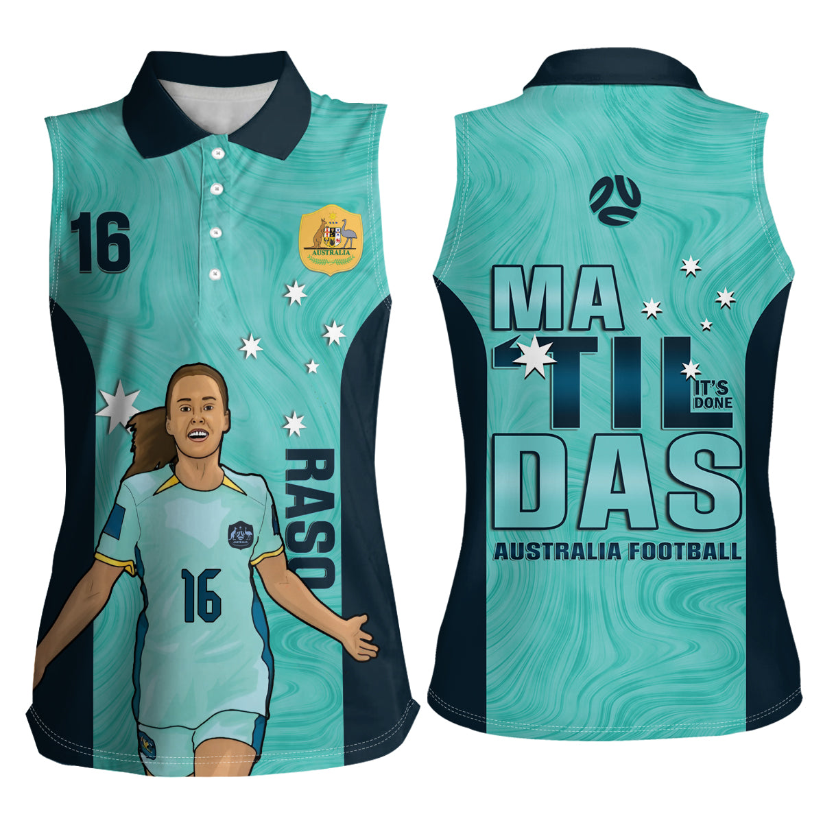 Australia Soccer Women Sleeveless Polo Shirt Raso Matildas Turquoise Version