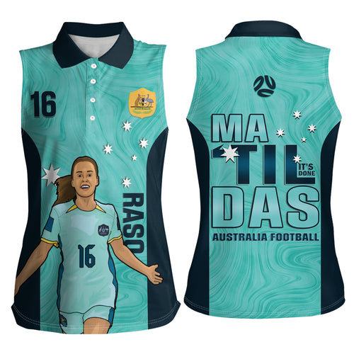 Australia Soccer Women Sleeveless Polo Shirt Raso Matildas Turquoise Version
