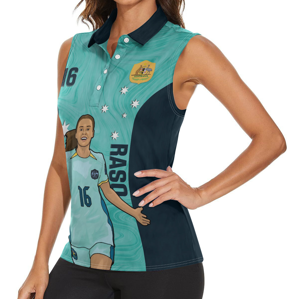 Australia Soccer Women Sleeveless Polo Shirt Raso Matildas Turquoise Version