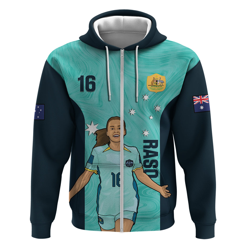 Australia Soccer Zip Hoodie Raso Matildas Turquoise Version