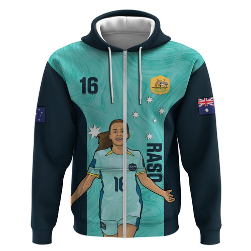 Australia Soccer Zip Hoodie Raso Matildas Turquoise Version