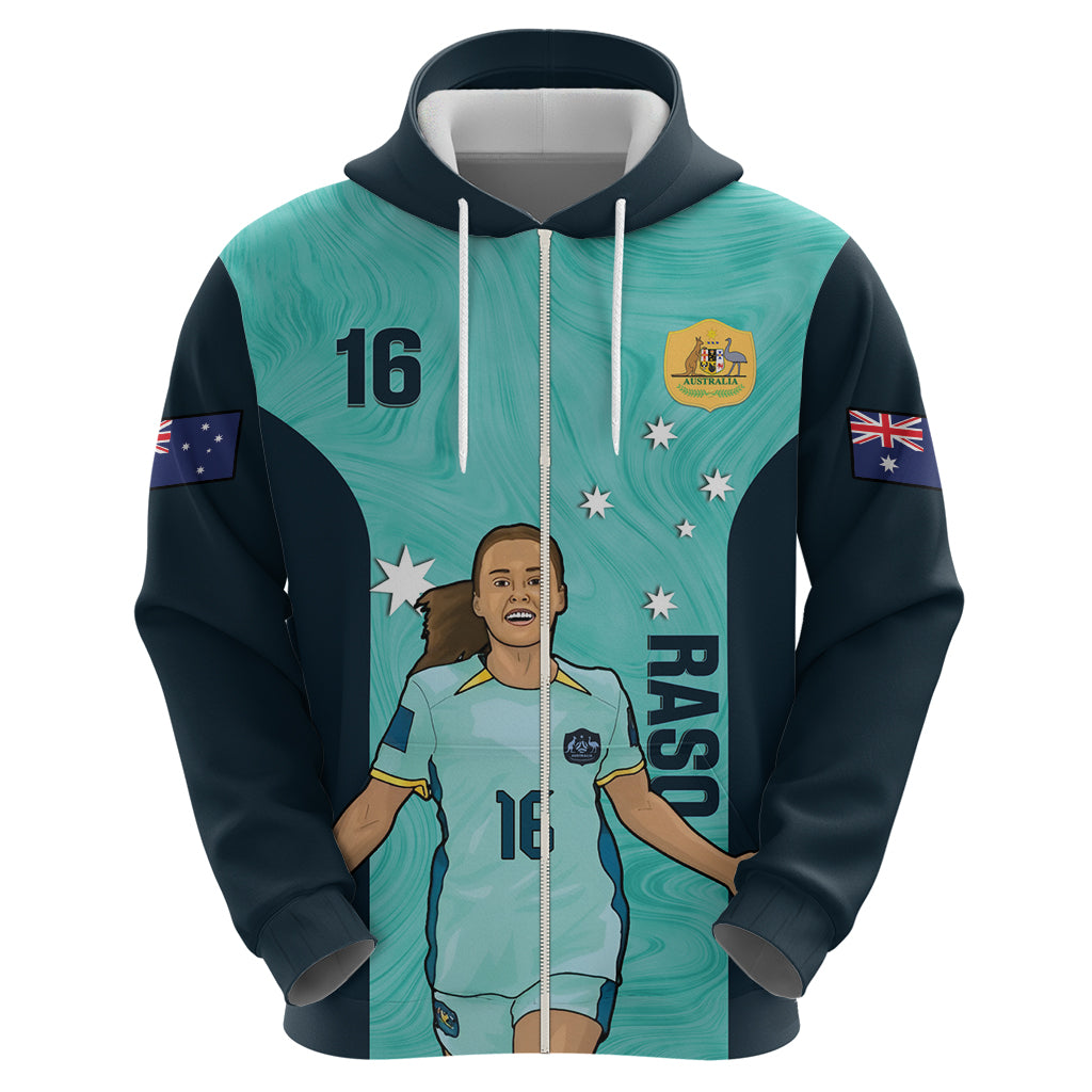 Australia Soccer Zip Hoodie Raso Matildas Turquoise Version