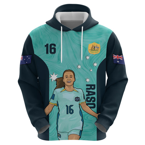 Australia Soccer Zip Hoodie Raso Matildas Turquoise Version