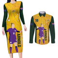 Australia Soccer Couples Matching Long Sleeve Bodycon Dress and Long Sleeve Button Shirt Arnold Matildas Gold Version