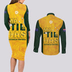 Australia Soccer Couples Matching Long Sleeve Bodycon Dress and Long Sleeve Button Shirt Arnold Matildas Gold Version