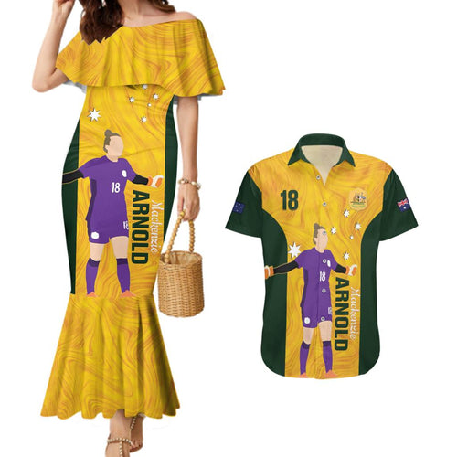 Australia Soccer Couples Matching Mermaid Dress and Hawaiian Shirt Arnold Matildas Gold Version