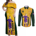 Australia Soccer Couples Matching Off Shoulder Maxi Dress and Long Sleeve Button Shirt Arnold Matildas Gold Version