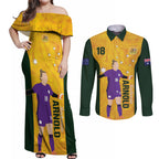 Australia Soccer Couples Matching Off Shoulder Maxi Dress and Long Sleeve Button Shirt Arnold Matildas Gold Version