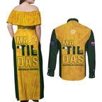 Australia Soccer Couples Matching Off Shoulder Maxi Dress and Long Sleeve Button Shirt Arnold Matildas Gold Version