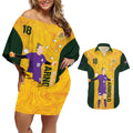 Australia Soccer Couples Matching Off Shoulder Short Dress and Hawaiian Shirt Arnold Matildas Gold Version