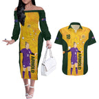 Australia Soccer Couples Matching Off The Shoulder Long Sleeve Dress and Hawaiian Shirt Arnold Matildas Gold Version