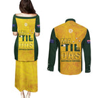 Australia Soccer Couples Matching Puletasi and Long Sleeve Button Shirt Arnold Matildas Gold Version