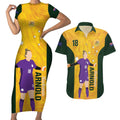 Australia Soccer Couples Matching Short Sleeve Bodycon Dress and Hawaiian Shirt Arnold Matildas Gold Version
