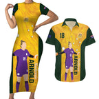 Australia Soccer Couples Matching Short Sleeve Bodycon Dress and Hawaiian Shirt Arnold Matildas Gold Version