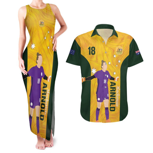 Australia Soccer Couples Matching Tank Maxi Dress and Hawaiian Shirt Arnold Matildas Gold Version