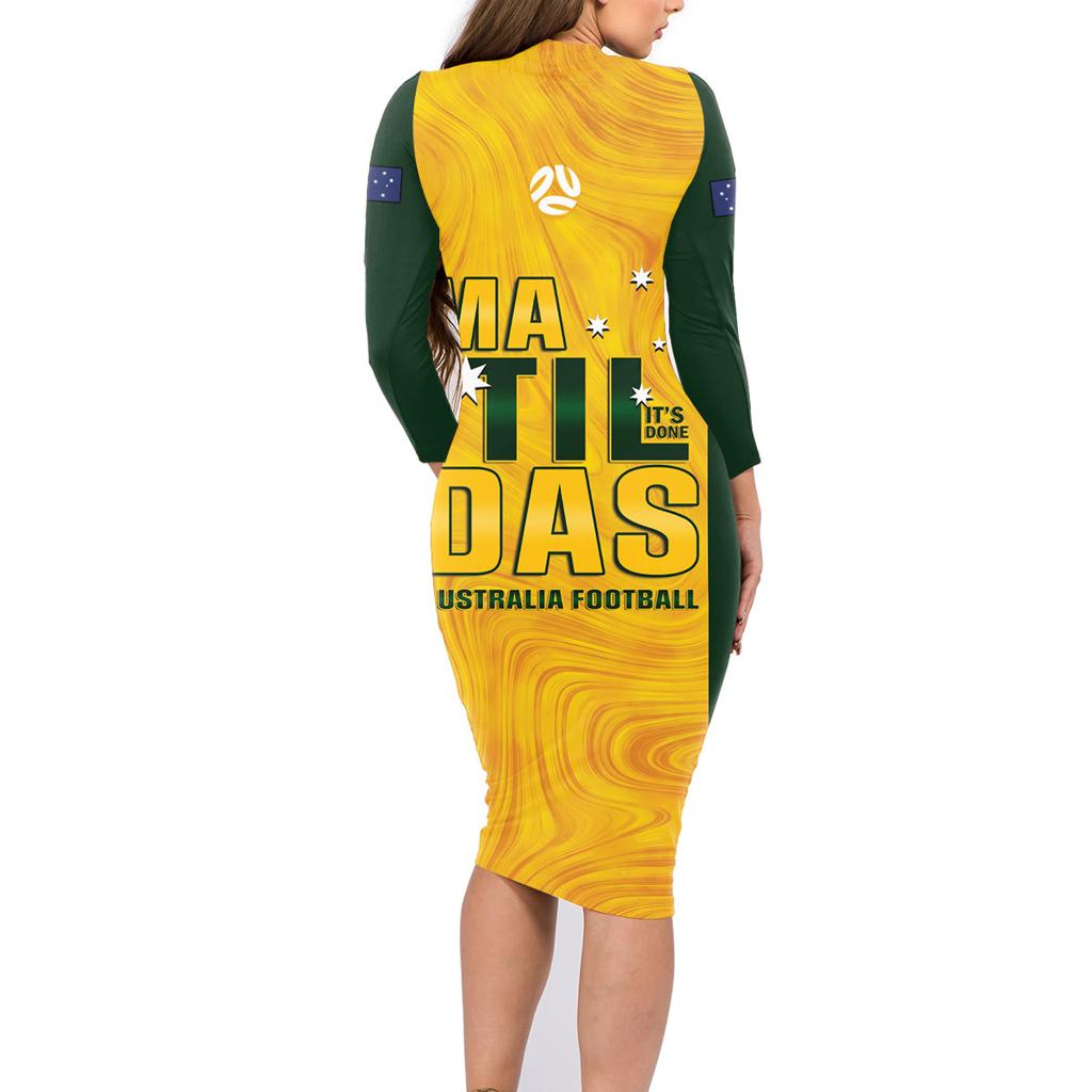 Australia Soccer Family Matching Long Sleeve Bodycon Dress and Hawaiian Shirt Arnold Matildas Gold Version