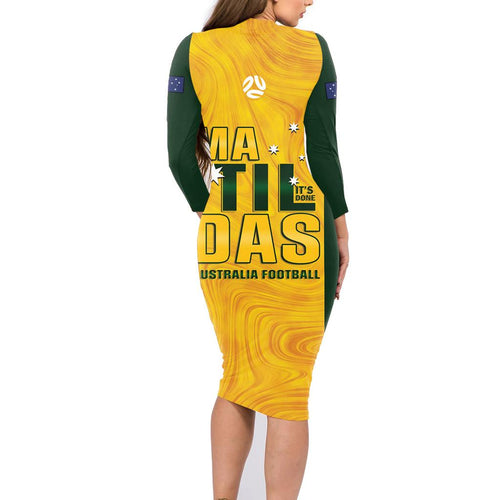 Australia Soccer Family Matching Long Sleeve Bodycon Dress and Hawaiian Shirt Arnold Matildas Gold Version