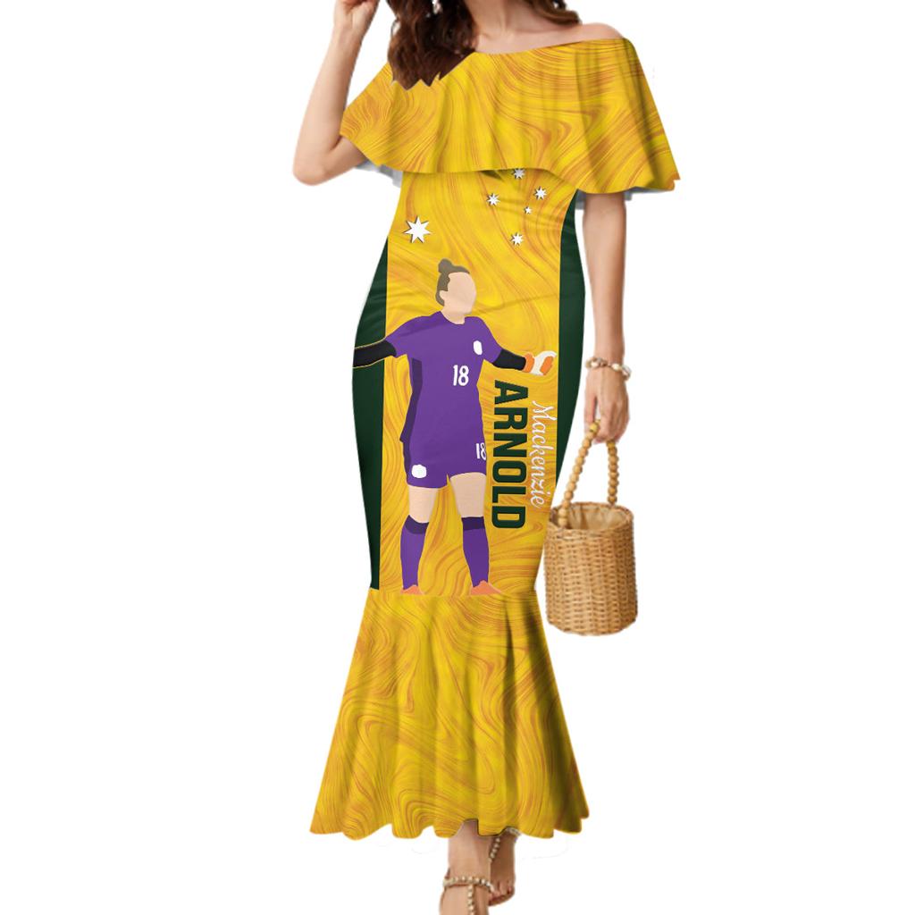 Australia Soccer Family Matching Mermaid Dress and Hawaiian Shirt Arnold Matildas Gold Version