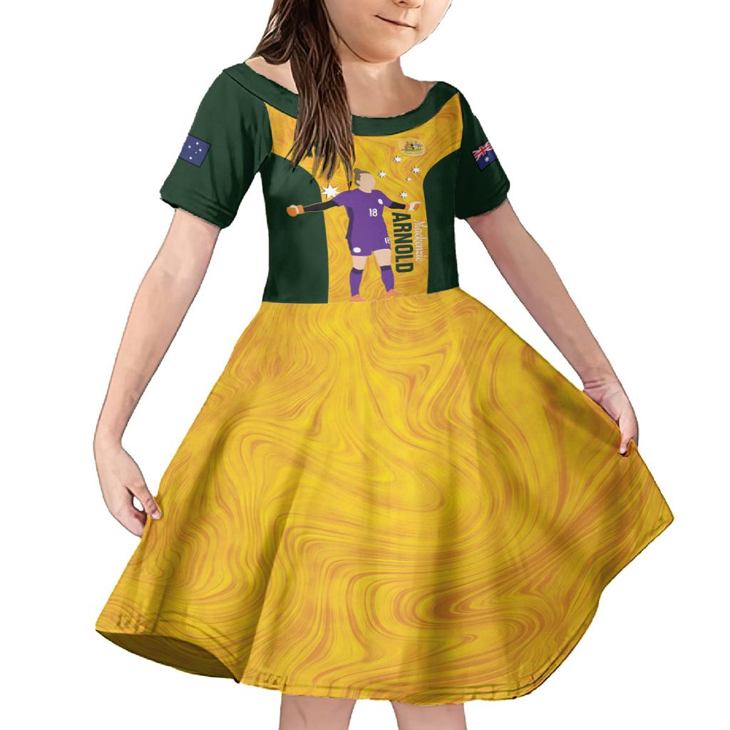 Australia Soccer Family Matching Off The Shoulder Long Sleeve Dress and Hawaiian Shirt Arnold Matildas Gold Version