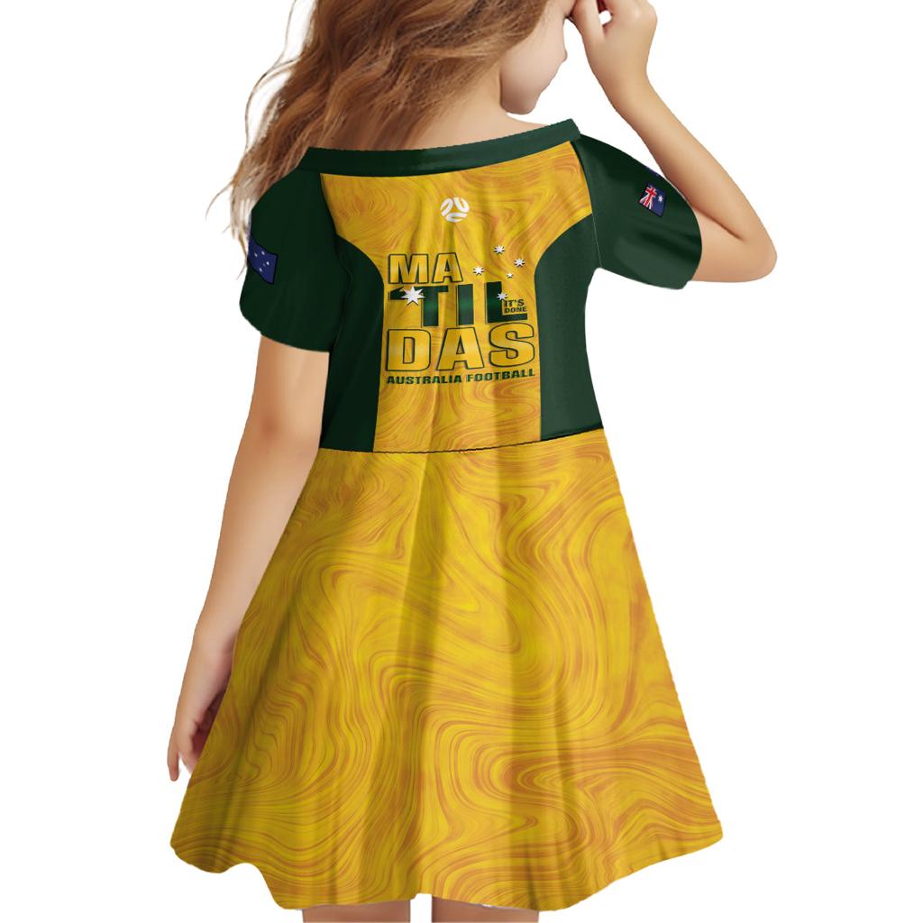 Australia Soccer Family Matching Off The Shoulder Long Sleeve Dress and Hawaiian Shirt Arnold Matildas Gold Version