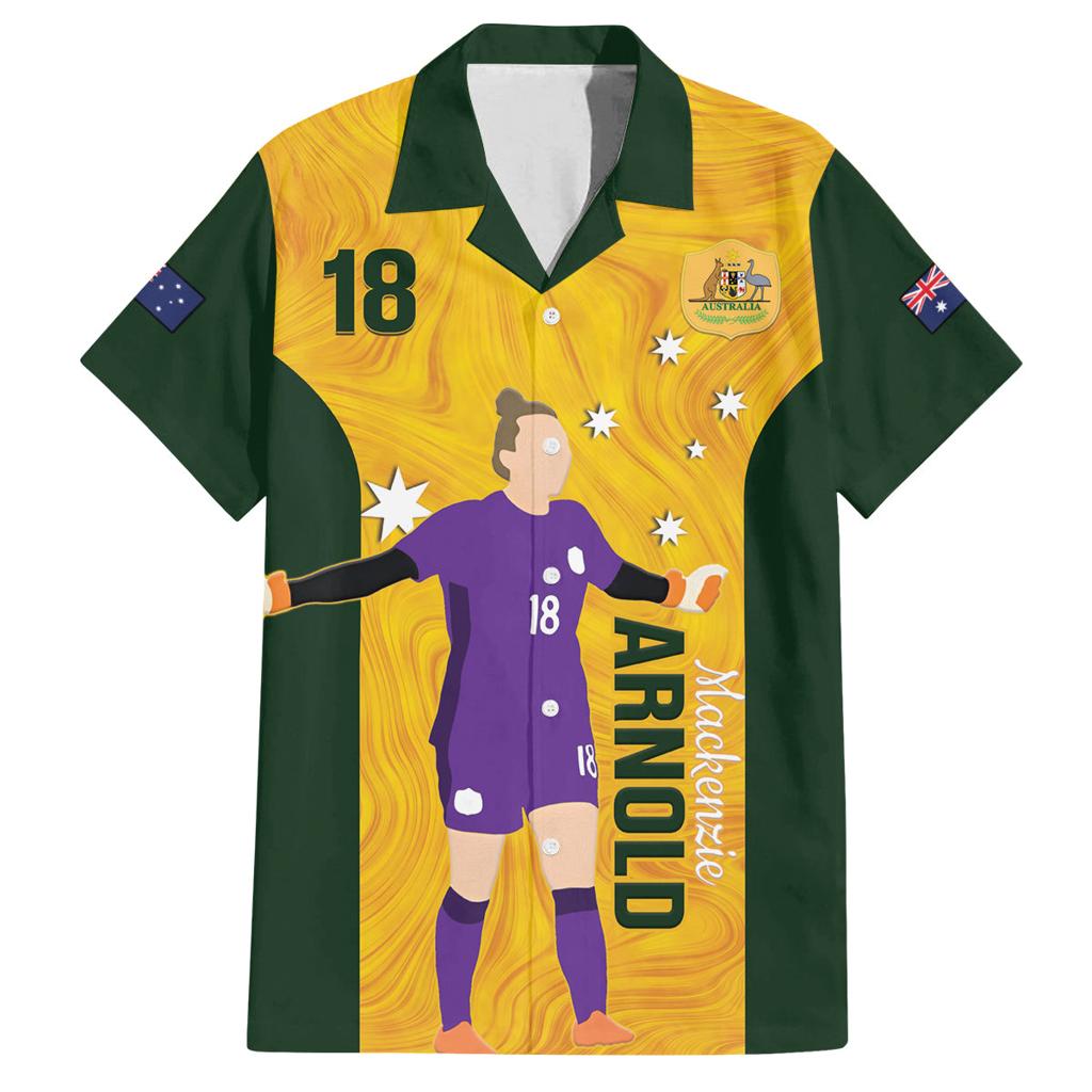 Australia Soccer Family Matching Off The Shoulder Long Sleeve Dress and Hawaiian Shirt Arnold Matildas Gold Version